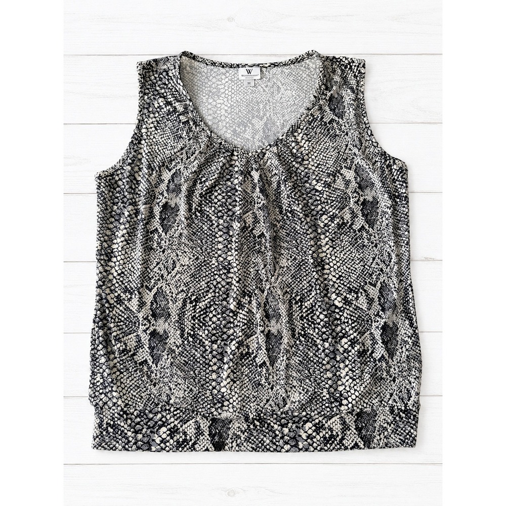 Worthington Gray Snakeskin Print Sleeveless Blouse Top Large Mob Wife Edgy Tank